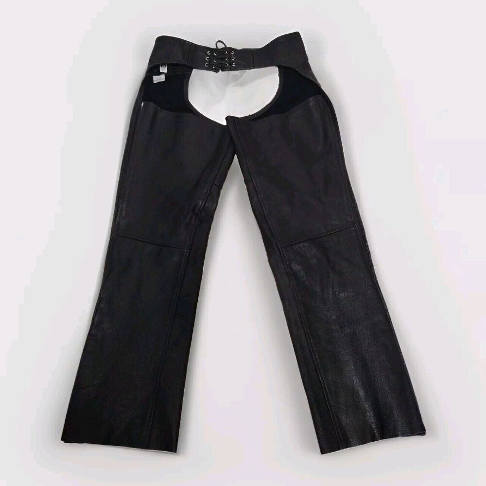 Vintage MOB Black Leather Biker Chaps Medium Unisex Y2K Punk Festival Edgy Rider